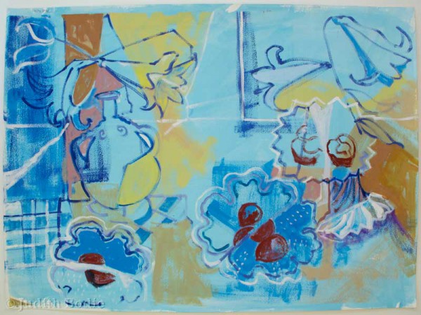 Blue still life in outline