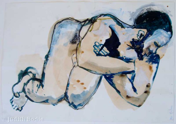 Male nude reclining with arms folded