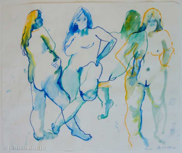 Multiple female figures blue