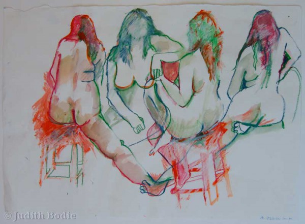 Multiple female figures red