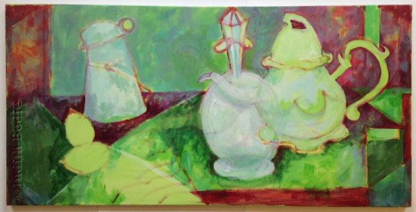 Still life green teapot